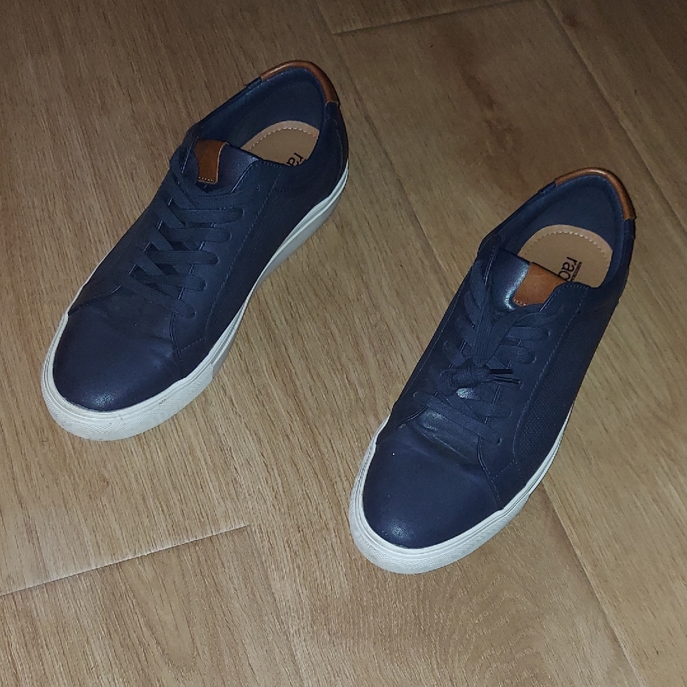 Nordstrom Rack Men's Dark Blue Vegan Leather Sneakers with Brown Accents